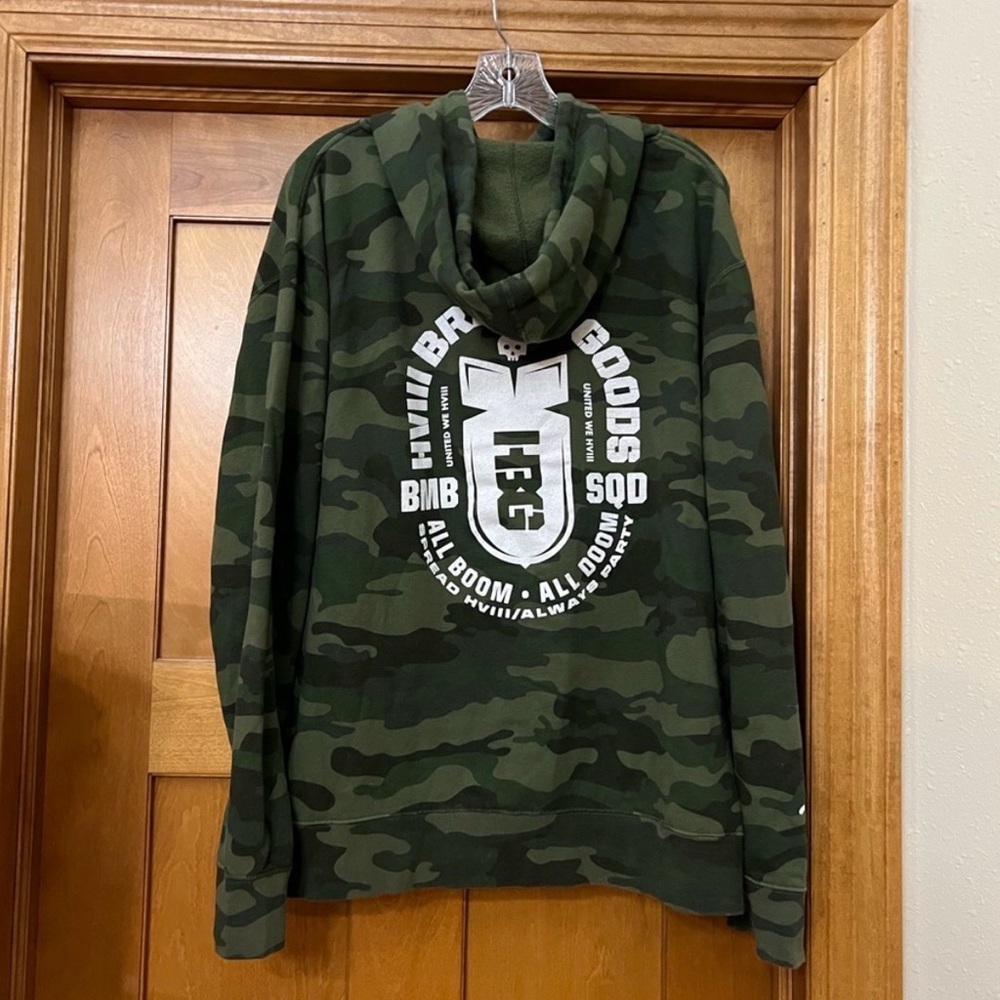 HVIII Brand Goods Unisex Full Zip Hoodie Size 2XL Green Camo All Boom All Doom